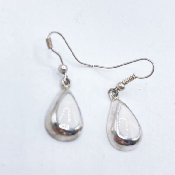 Sterling Silver & White Howlite Stone Teardrop Dangle Earrings - Picture 2 of 7